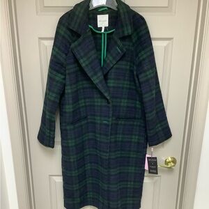 Plaid Trench Coat in Green and Blue